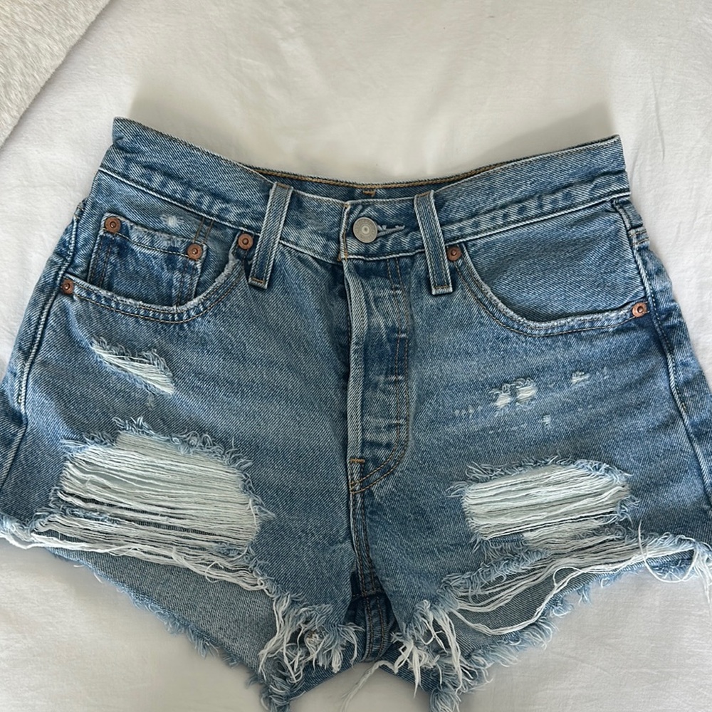 Levi's Blue Jean Shorts High-Waisted Distressed